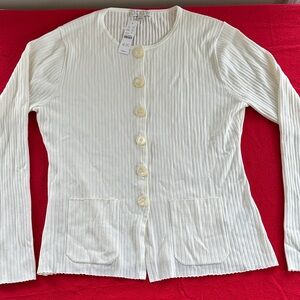 J. Crew Super Stretch Ivory Ribbed Button-Up Cardigan NWT Size L